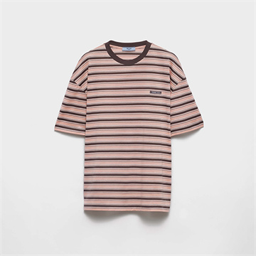 prada striped logo patch crew neck cotton t-shirt